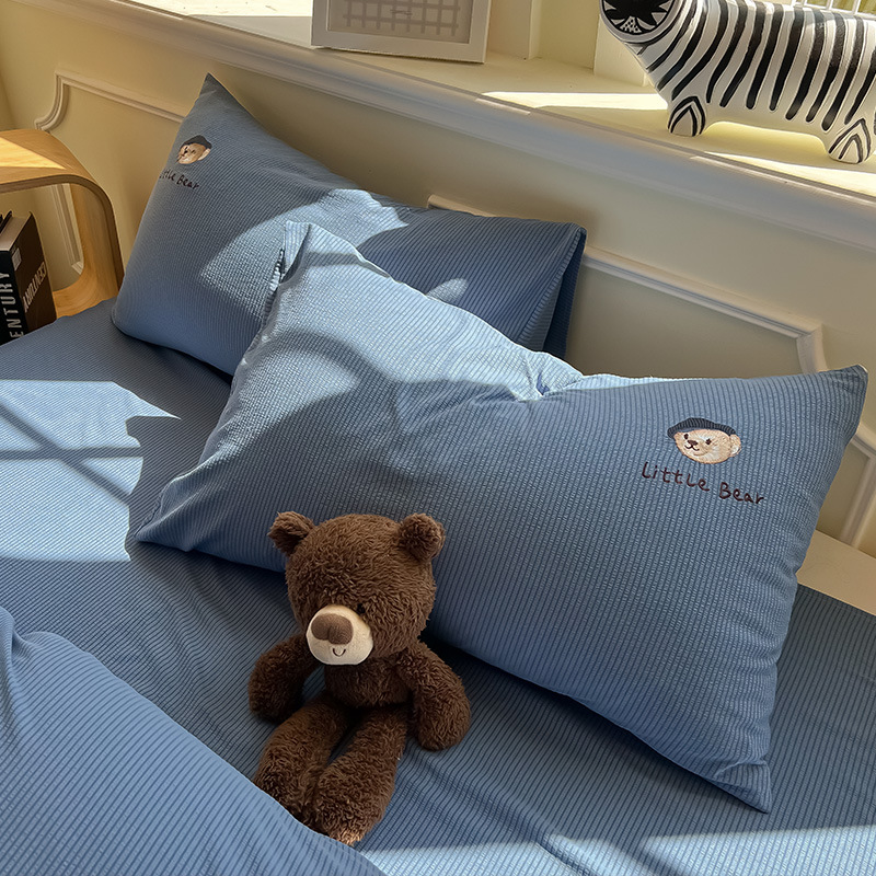 Housse de couette et drap en coton lavé broderie ours_voghion.com