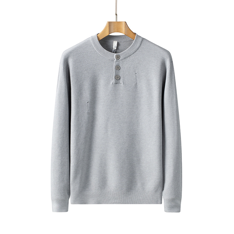 High-end moda transfronteriza de hombre semi-carpa otoño invierno agujeros suéter chaqueta casual jersey de cuello Henry personalizado