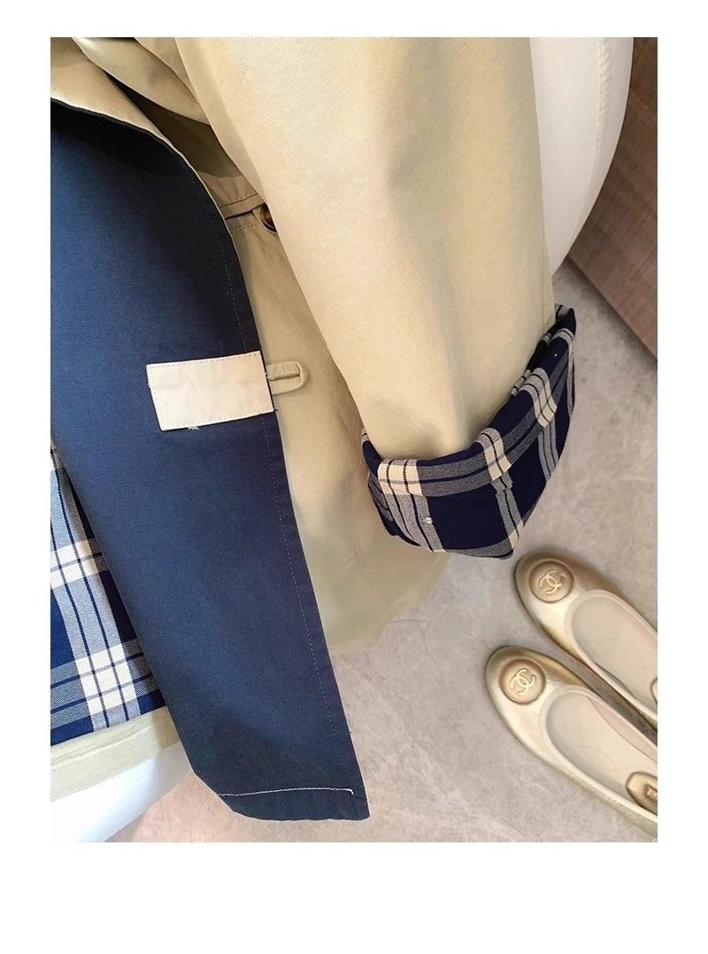 Classic Women's Plaid Trench Coat With Turn-down Collar Versatile_voghion.com