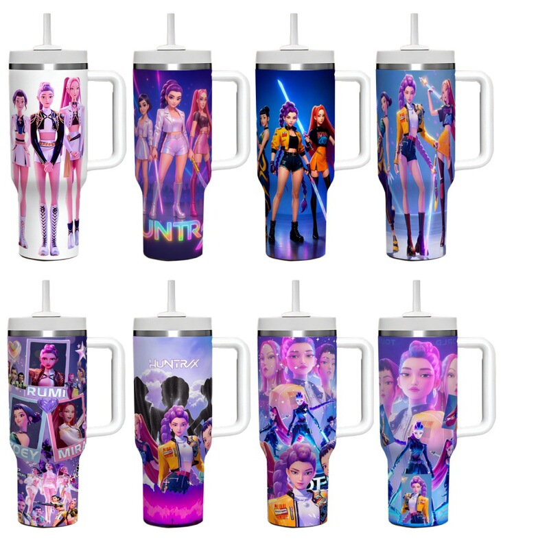 Hot-Selling Cross-Border Car Cup K-Pop the Huntress Group Printed Vacuum Stainless Steel Ice Cup with Handle Car Cup