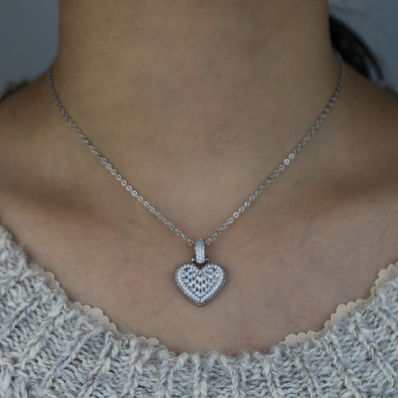 Street Occasion Hip-hop Heart Shape Copper Inlay Zircon Pendant Necklace