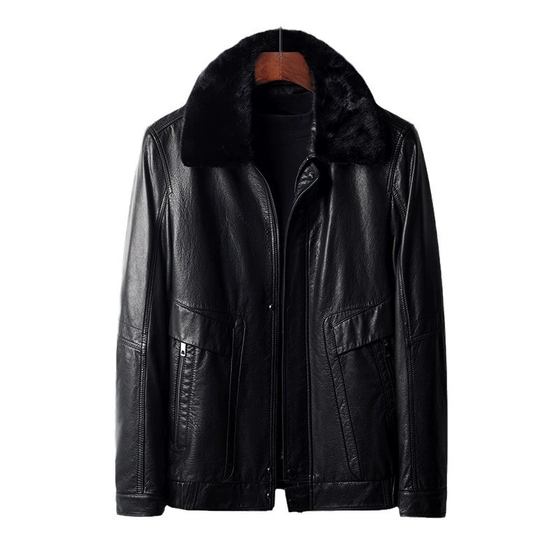 Leather winter removable liner with down, jacket, cowhide, genuine leather, feather stuffing