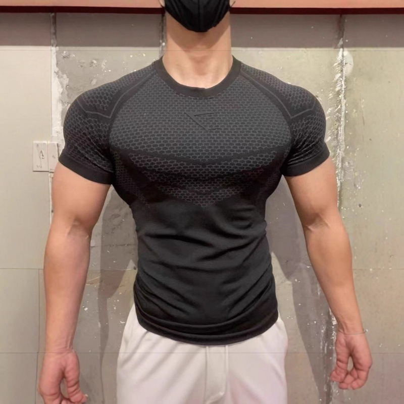 2025 New Gymshark Men's Muscle Shark Fitness Tops Men's Casual Running Quick-Drying Breathable Tights