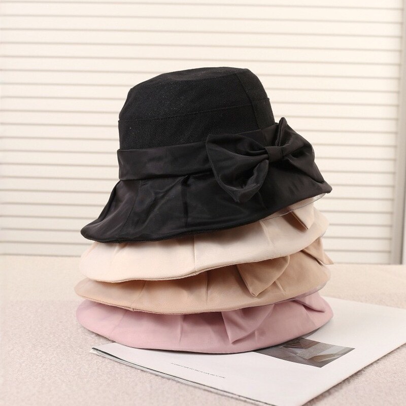 Japanese and Paper Fisherman Hat Children's UV Sun Hat for Beach Travel Sweet Bow Collapsible Sun Hat