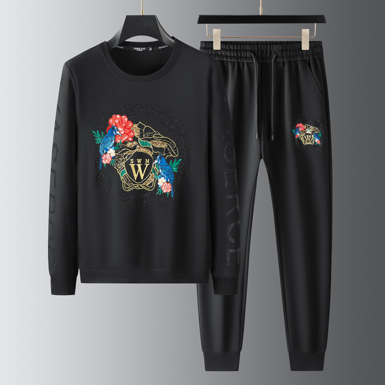 Men's Pullover Sweater And Track Pants Set With Sequin Embroidery_voghion.com