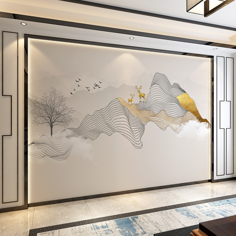 8D Tv Background Wall Cloth Abstract Landscape Lines Seamless Mural Wallpaper New Chinoiserie Living Room Sofa Bedroom Wall