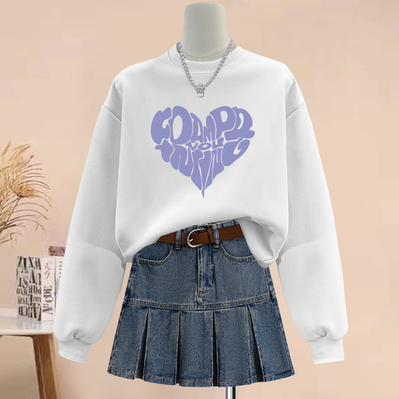 工厂批发纯棉印花加绒加厚长袖卫衣女2023秋冬季新款韩版百搭T恤