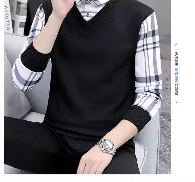 ForMen Lazy Japanese Style Square Trendy New Pullover Brand Shirt Collar Long Sleeve Casual Two-Piece Sweatshirt For Men_voghion.com