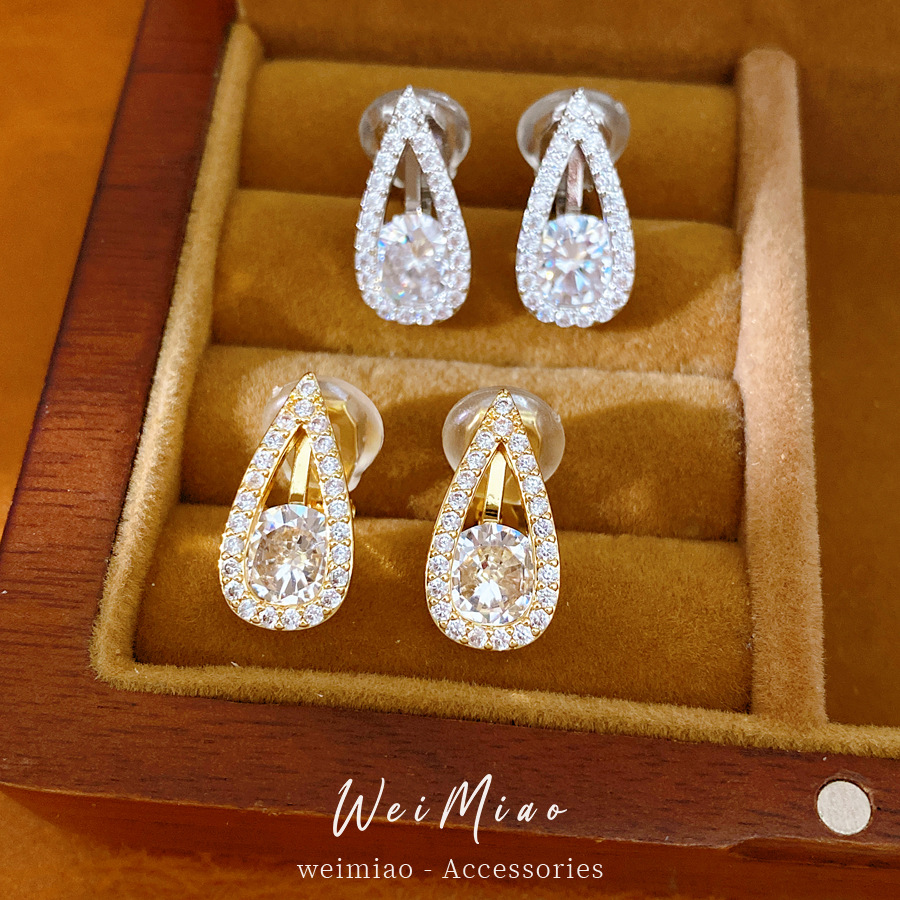 18 quilates de oro real electrodeposición gota de piedra hueco orejas para mujeres sin agujeros de orejas pendientes personales lujosos de alto nivel sensación de orejas