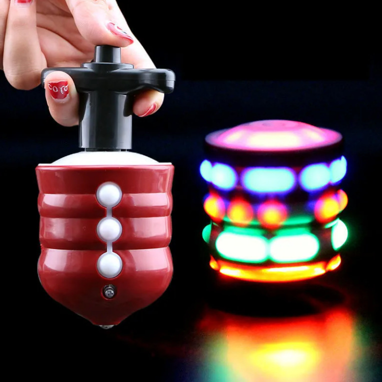 Wholesale children's glowing top toy music lights magic spinning cartoon flashing top night market stall supply