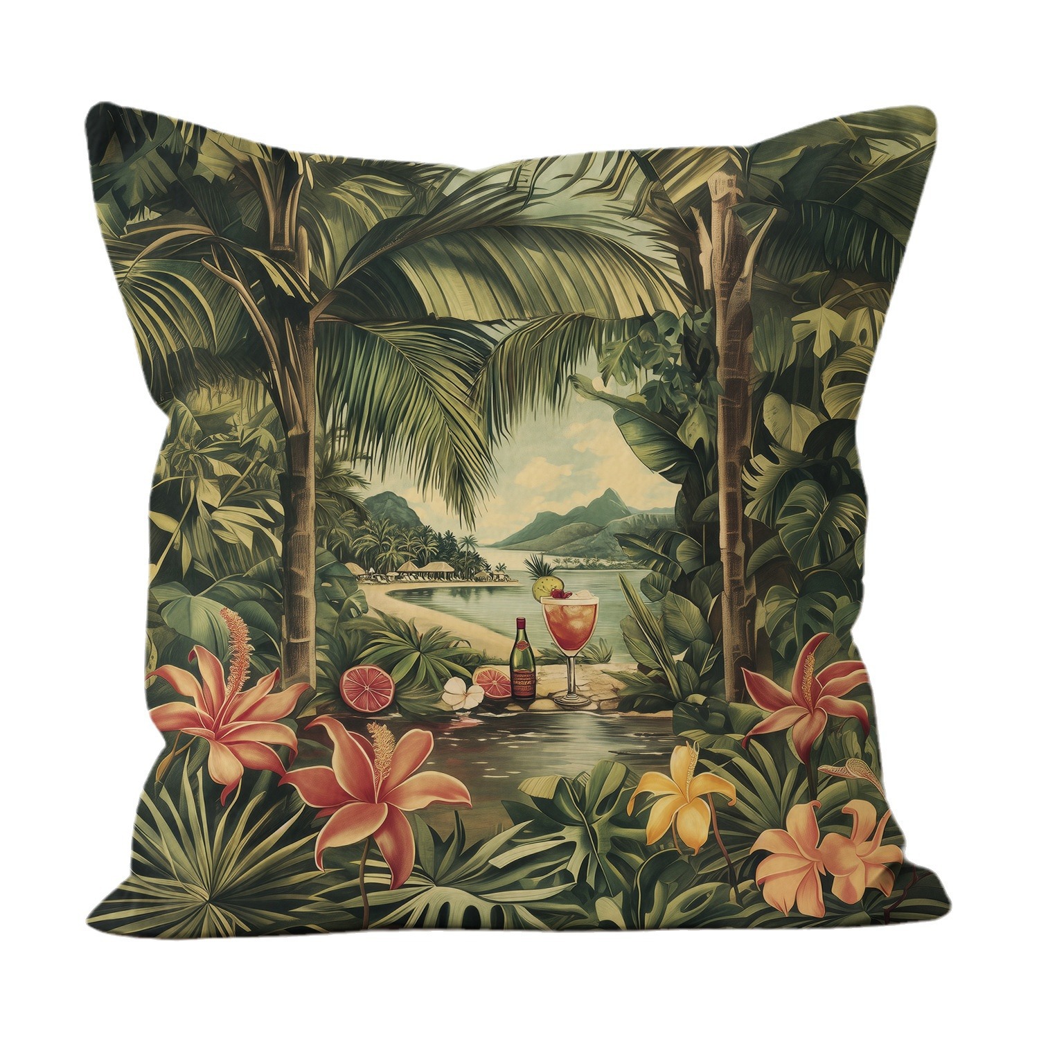 Vacaciones de Hawaii impresión almohada de viento cuadrada sala de estar sofá dormitorio cabezal de cama almohada funda sin núcleo cojín de coche