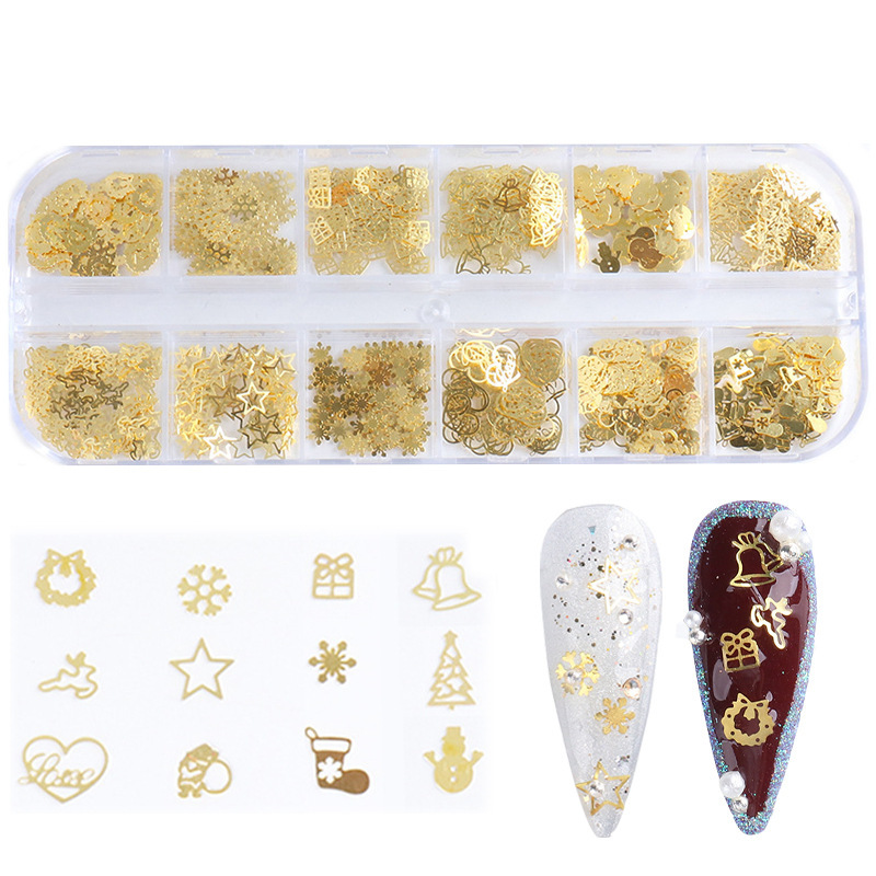 Cross-border New nail Art Christmas Computer Piece Hollow Metal Sheet Elk Snowflake Christmas Snowman nail Jewelry nail