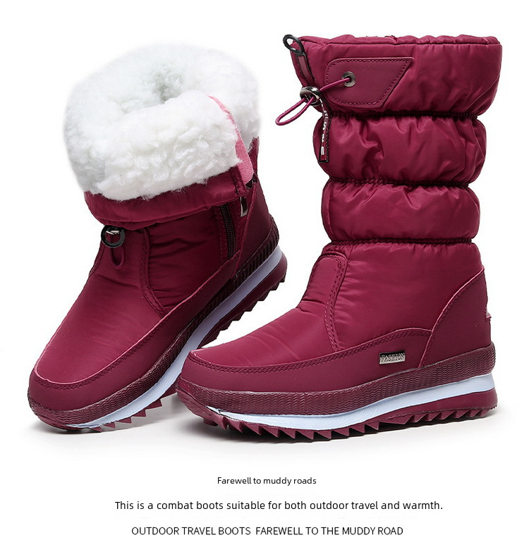 Snow boots women's high cotton boots winter thickening waterproof non-slip plus cashmere large size cotton shoes thickening_voghion.com