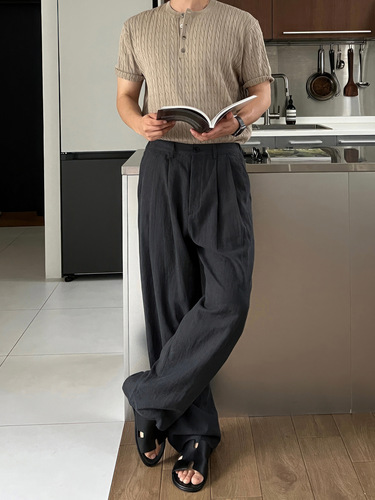 Green Linen Casual Long Pants for Men - Summer New Arrival, Japanese Style, Versatile, Loose Straight Wide Leg
