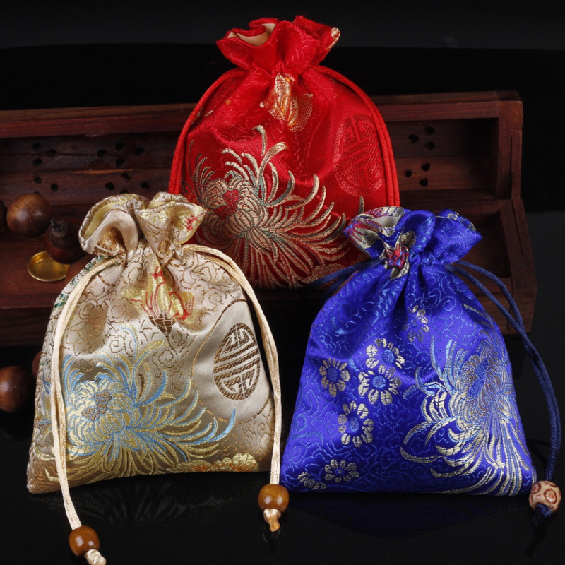织锦缎红色饰品袋珠宝束口袋抽绳礼品袋锦囊首饰袋11*14抽绳袋
