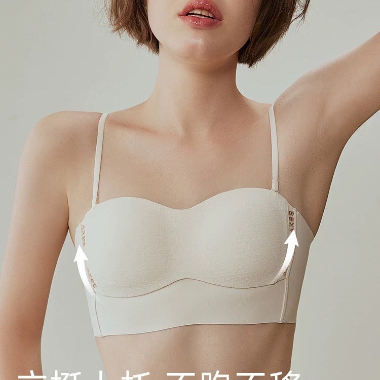 [Dulce y picante] Ropa interior con top de tubo delgado, todo en uno de verano, uso exterior, interior antideslizante, pecho pequeño, cabestrillo, Bra