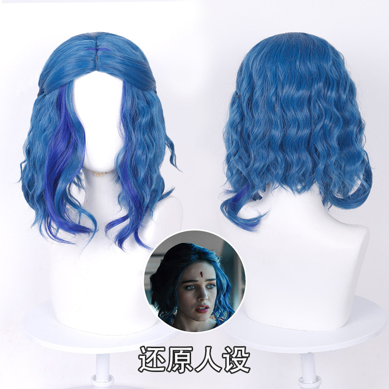 Cardamom Titan Raven Crow Cosplay Wig Scalp Top Gradient Color Medium Long Curly Anime Cosplay Wig