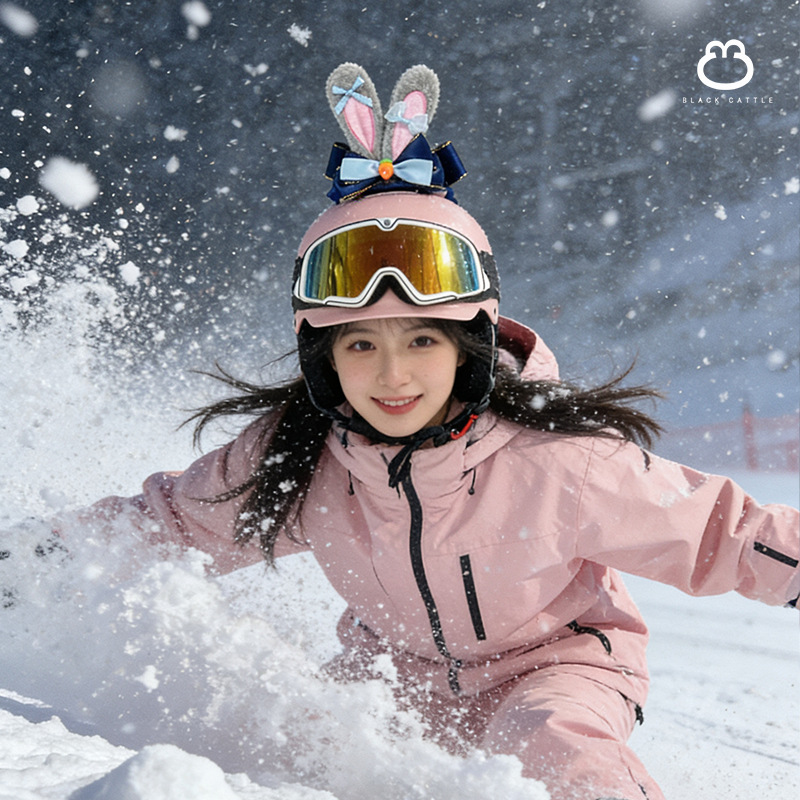 Ski Helmet Decoration Rabbit Police Officer Bunny Ears Helmet Accessories Bowknot Electric Motorcycle Cute Ornaments Accessories