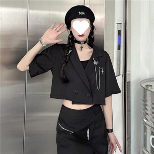 Short Blazer Women's Summer Korean Style Retro Dark Design Niche Loose Short-Sleeved Short Suit