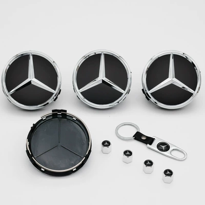 Caps, 75mm Mercedes Wheat Ear | Hub cover - 75mm-matte-black-pack-of-four
