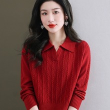 中国风假两件新款开衫女方领针织套头毛衣中式纯色提花打底外穿女