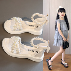 Girls' shoes children's princess sandals 2024 summer new style baby middle-aged and little girls soft-soled casual rhinestone shoes