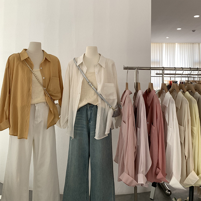 Great Value Two-Piece Set Pure Color Lapel Single-Breasted Long-Sleeved Mid-Length Sun Protection Shirt + Pure Color Small Suspenders 7992 Great Value Two-Piece Set Pure Color Lapel Single-Breasted Long-Sleeved Mid-Length Sun Protection Shirt + Pure Color Small Suspenders 7992