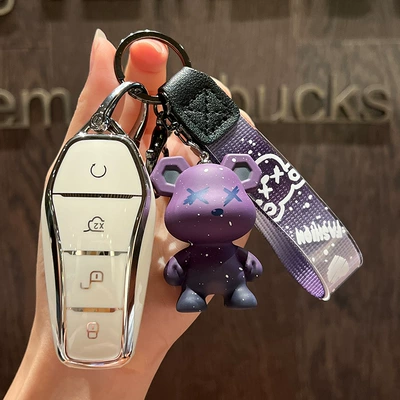 Car key bag — buckle bag mx - byd-h-model-smart-4-key-single-shell-white-purple-violent-bear-pendant