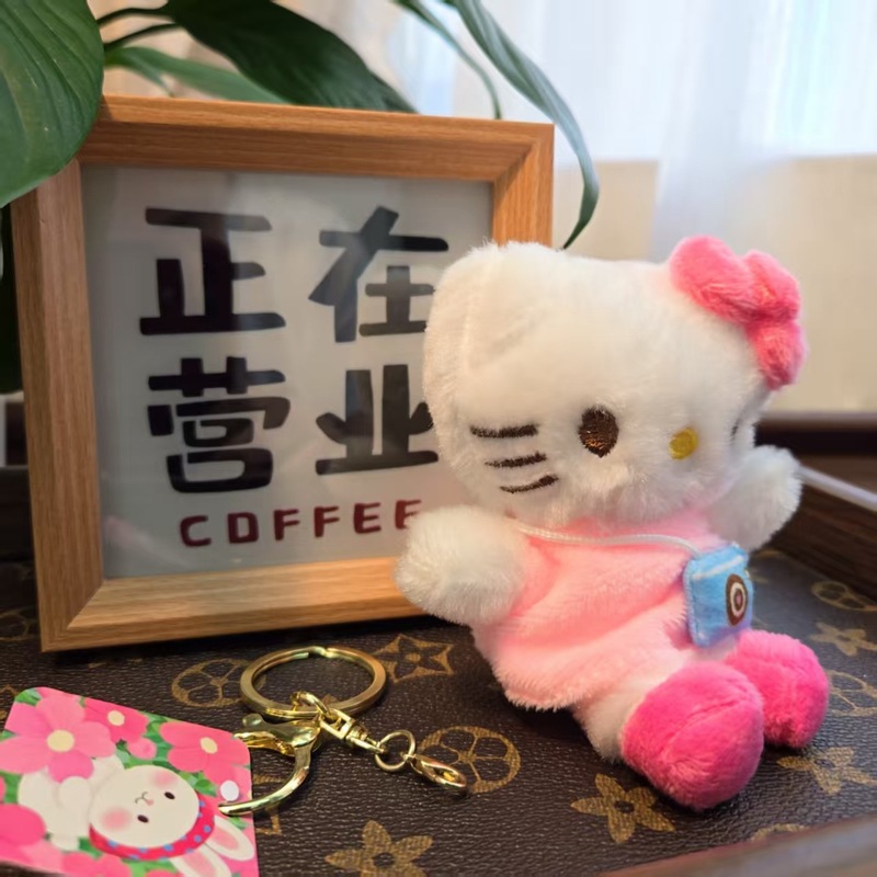 三丽日系可爱兔绒kt猫毛绒玩具精品爪机娃娃照相机挂件公仔钥匙扣|undefined