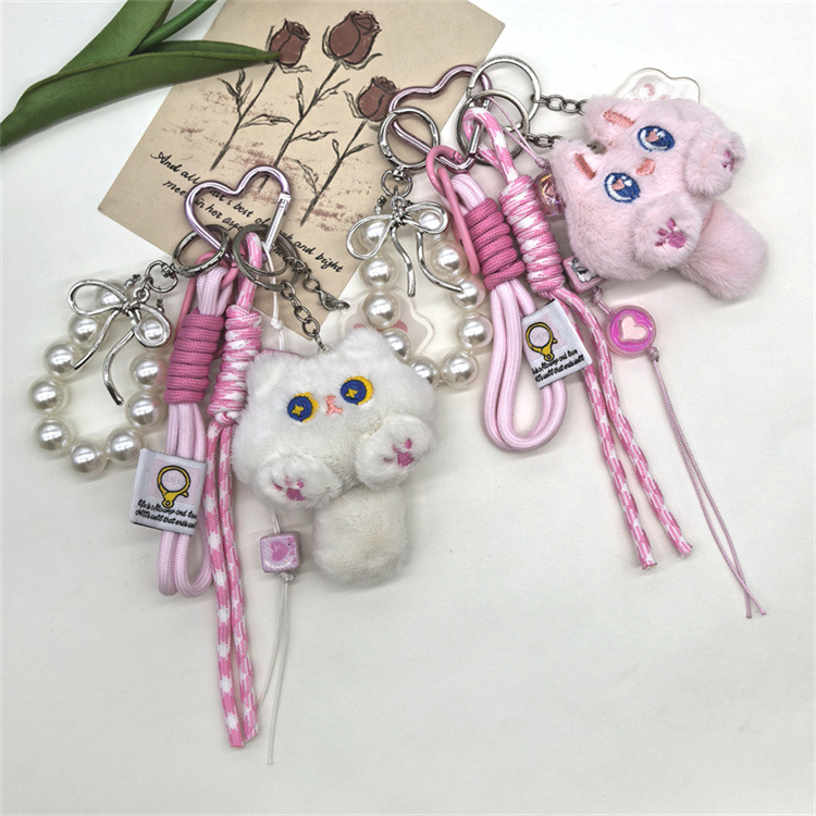 Cute Plush Paw Print Cat Women's Bag Pendant Keychain display picture 5