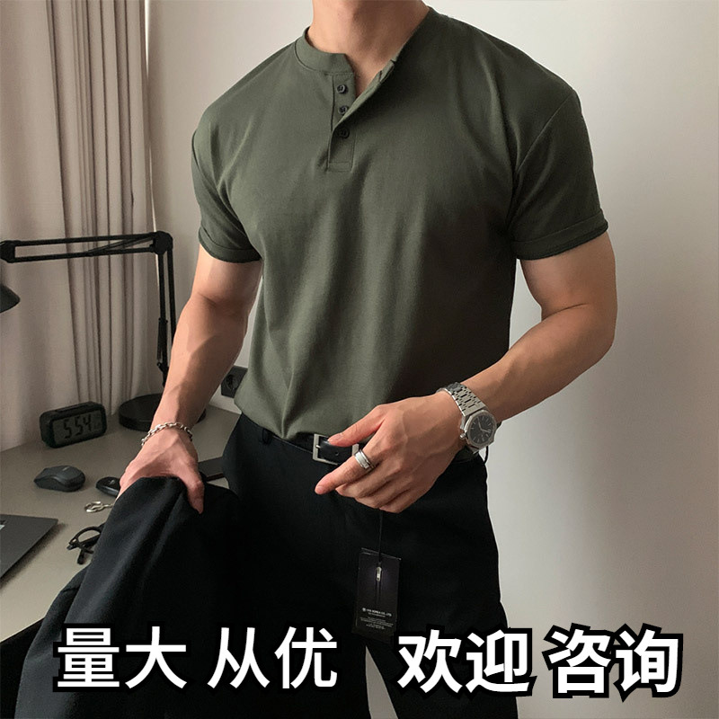 英伦复古潮牌短袖polo衫t恤男款夏季紧袖口健身运动硬汉休闲上衣