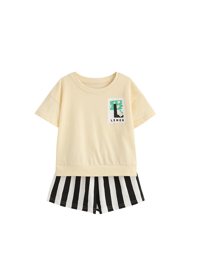 Malwee transfronterizo niño conjunto de verano nuevo lindo cuello redondo camiseta europea y americana niños de manga corta de verano dos piezas conjunto