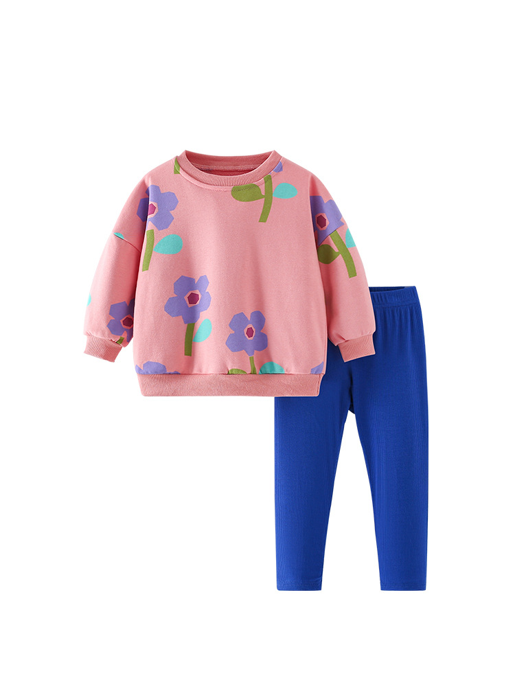 Trajes de niñas malwee transfronterizos otoño y invierno nuevos niños europeos y estadounidenses cuello redondo manga larga lindos dos juegos de niñas pequeñas