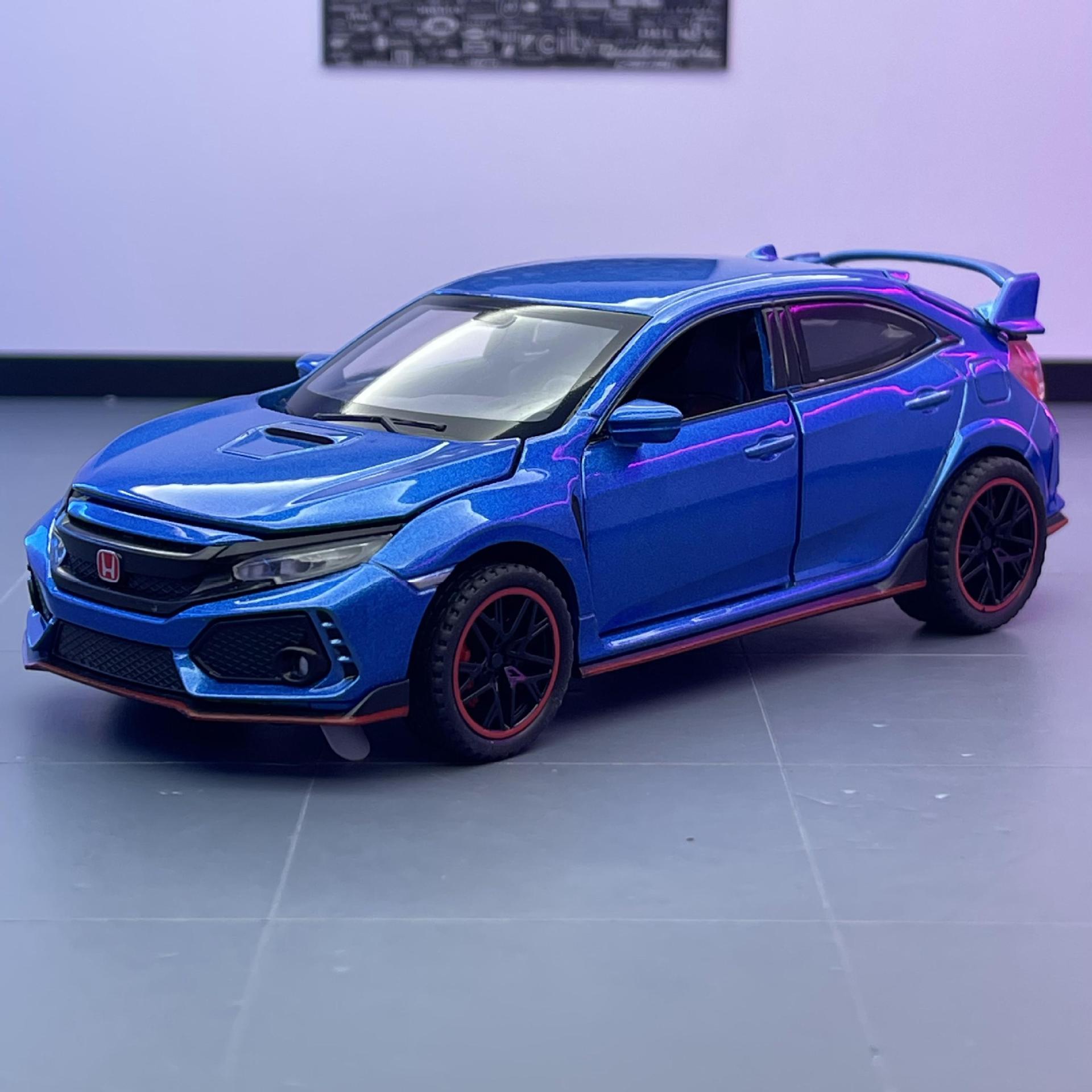 Jianyuan aleación genuina 1:32 Civic Typer modelo de coche tire hacia atrás con sonido y luz niño modelo de coche de juguete adornos
