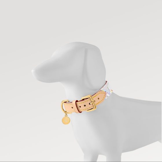 New Murakami White Color Pet Leather Collar Puppy Collar Cowhide Old Flower Collar Teddy Fighting Dog