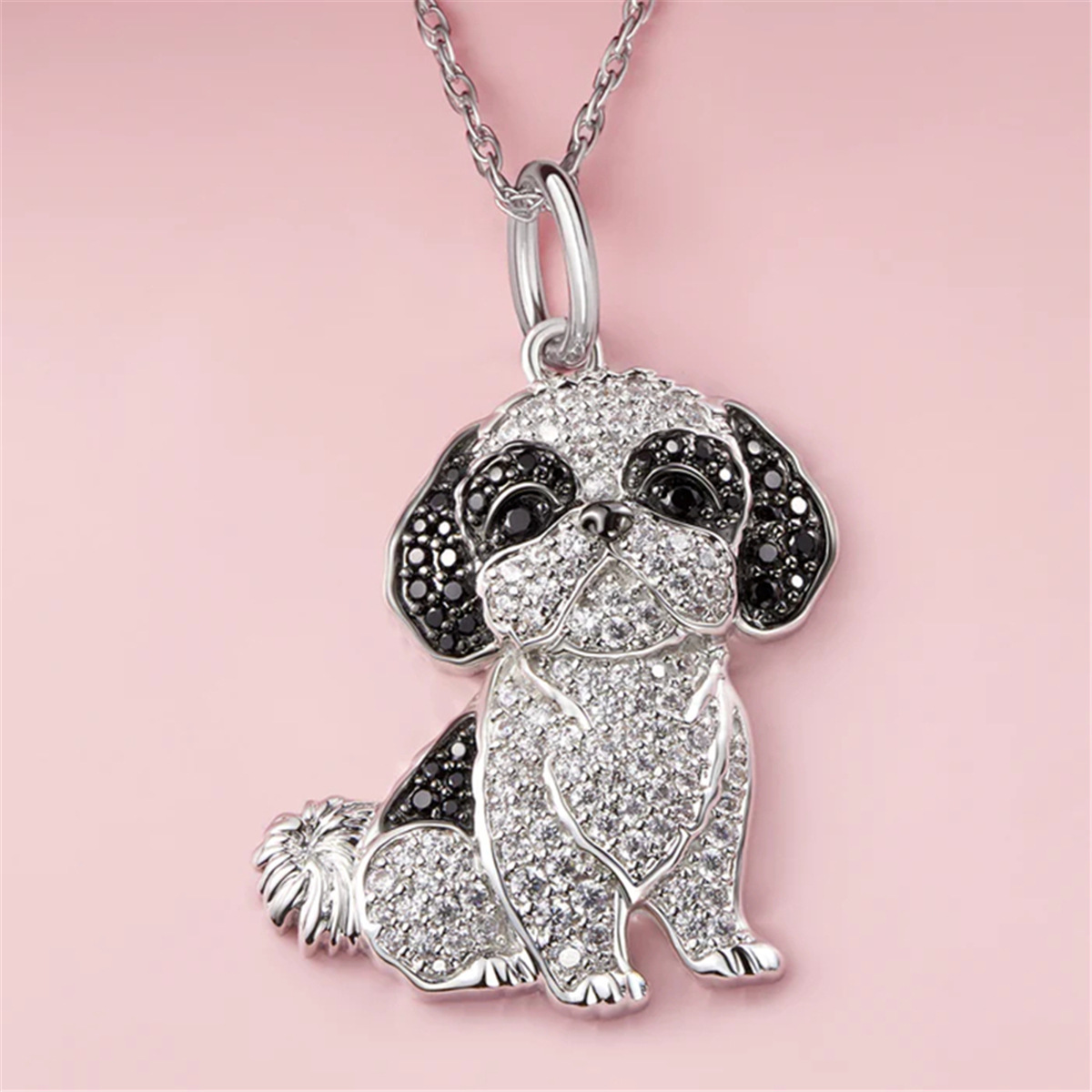 1 Piece Quantity Cute Dog Artificial Crystal Zinc Alloy Cable Chain Pendant Necklaces Wholesale