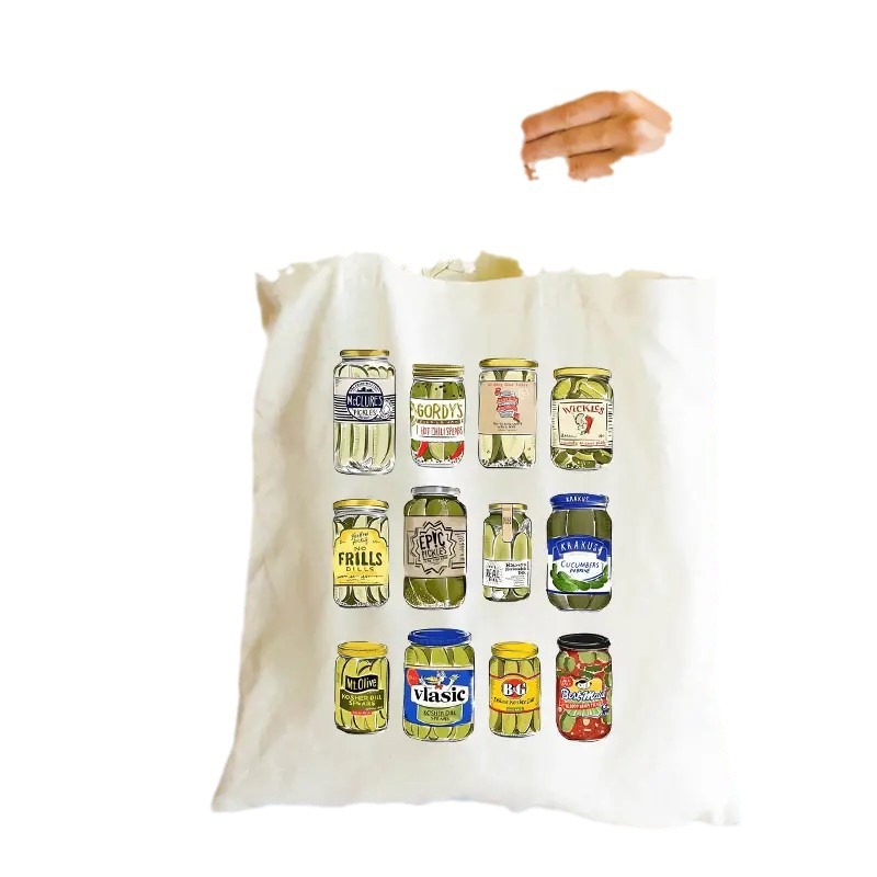 Botellas enlatadas de pepino transfronterizas impresas, bolsos de lona de gran capacidad, bolsos de hombro perfectos para compras