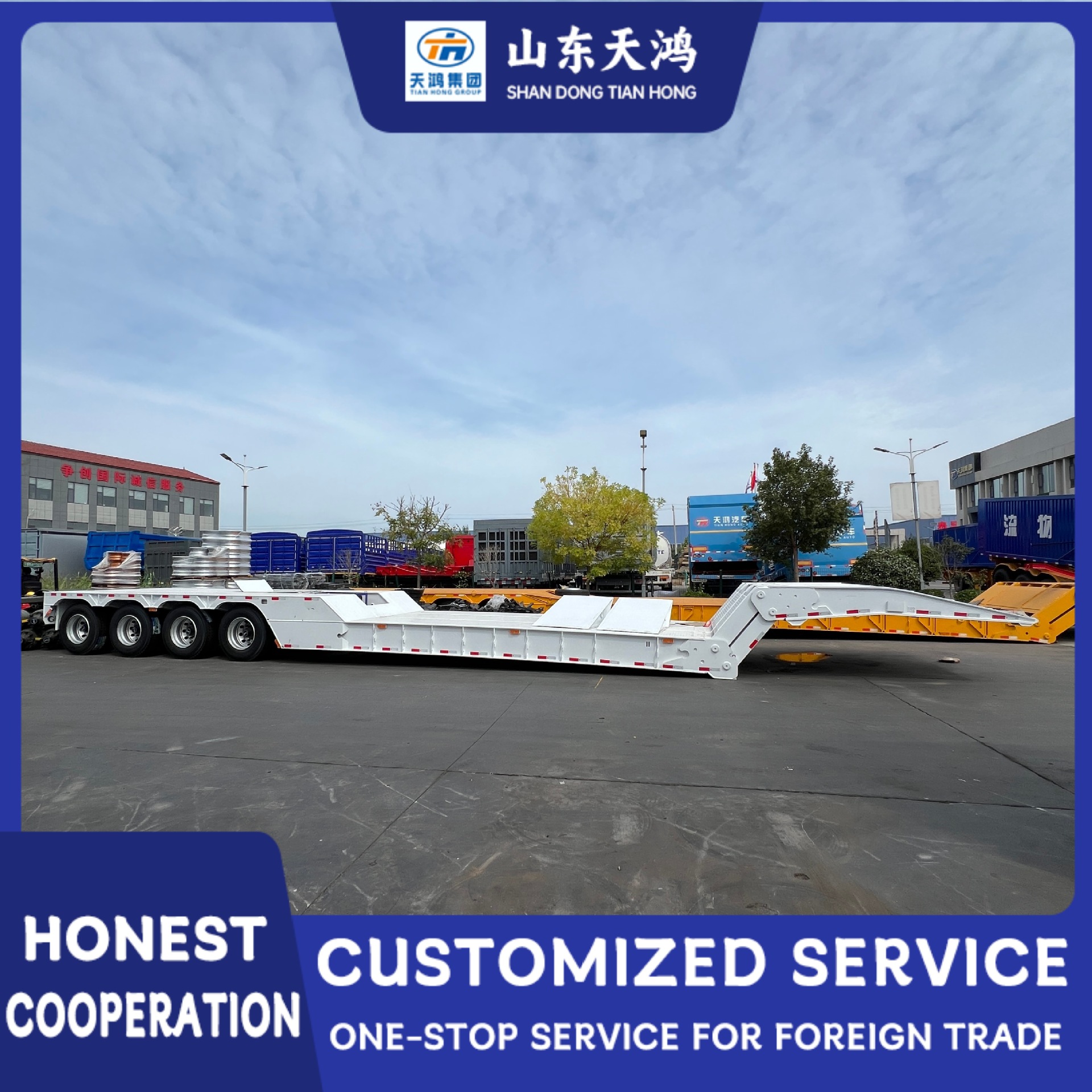 Manufacturer Sells Ready-Made Export Folding Goose Head Low Flatbed Semi-Trailer African and Middle Eastern Heavy Machinery Transport Trailer