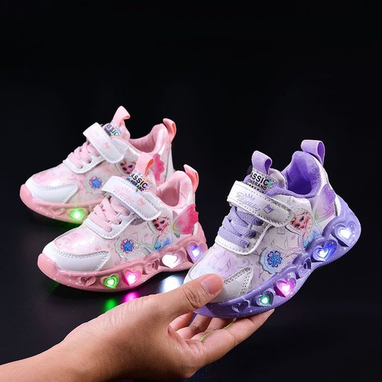 Children's Shoes with Light Women's Shoes Spring and Autumn 2025 New Mesh Breathable Children's sneaker All-match Princess Running Shoes