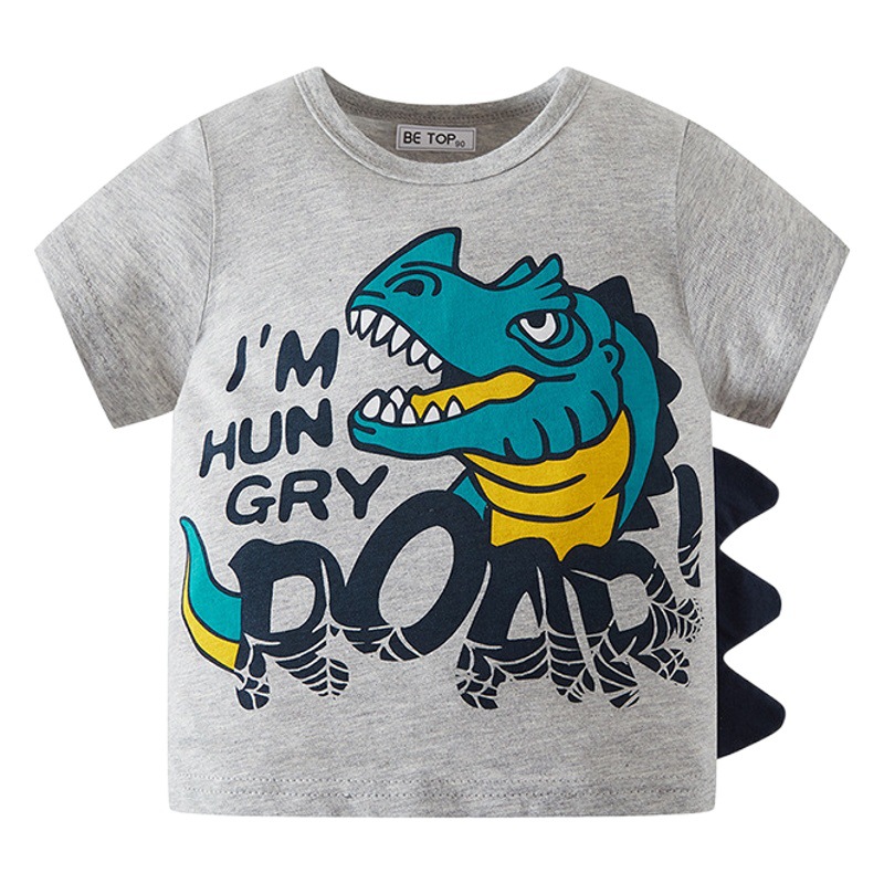 Ser Superior dinosaurio algodón de los niños de manga corta 2024 verano nuevo estilo coreano de dibujos animados Top Boy bebé entrega de una sola pieza