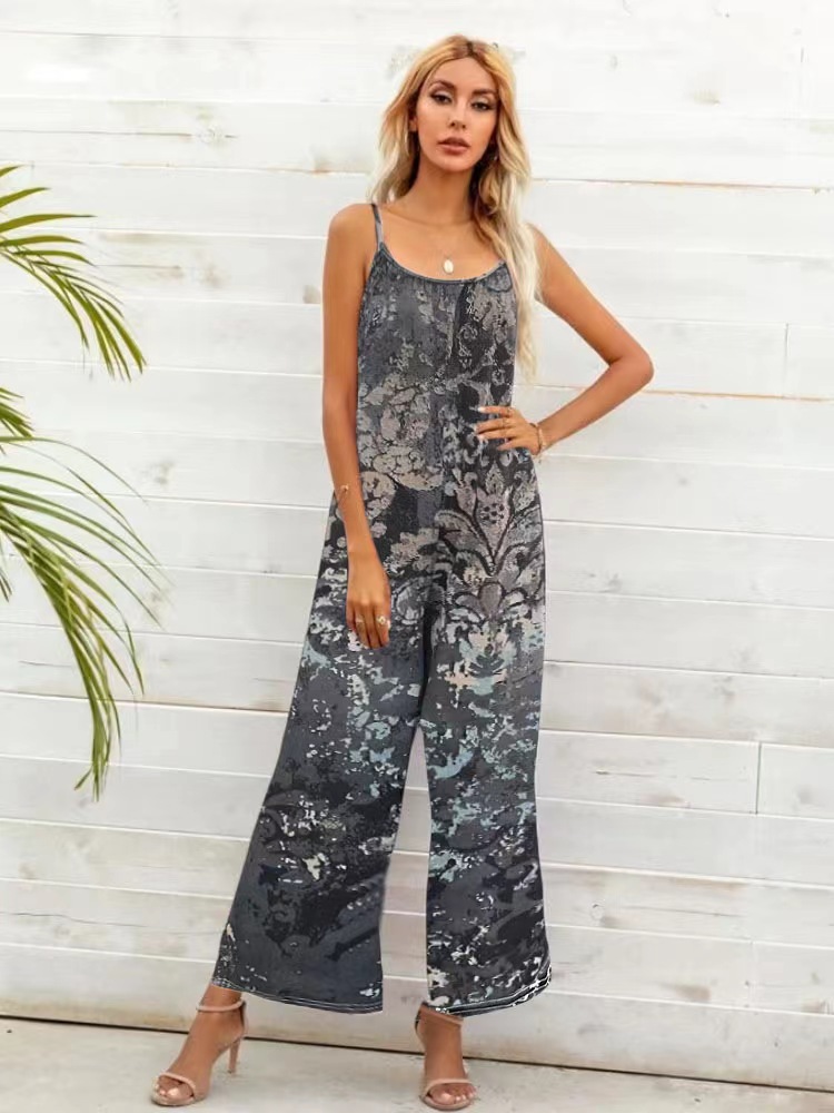 La estación independiente de Amazon transfronteriza europea y estadounidense desea ropa de mujer de comercio exterior nueva impresa pantalones sueltos de pierna ancha mono