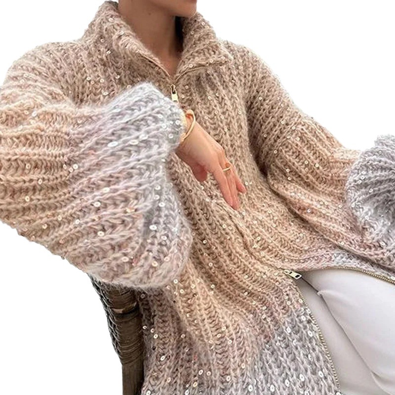2023 otoño e invierno europeo y americano Amazon transfronterizo Comercio exterior nuevo de alto grado elegante Chanel estilo cómodo lentejuelas suéter con cuello en V