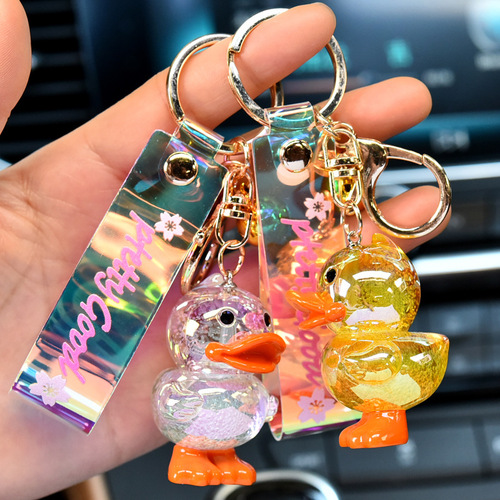 New Acrylic Symphony Crystal Duck Keychain Little Yellow Duck Printed Leather Rope Doll Pendant Bag Pendant