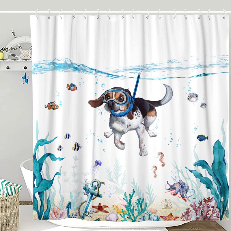 Shower curtain for bathroom, cross-border, with underwater swimming puppy design, thickened polyester shower curtain, digital printing, custom design Shower curtain for bathroom, cross-border, with underwater swimming puppy design, thickened polyester shower curtain, digital printing, custom design