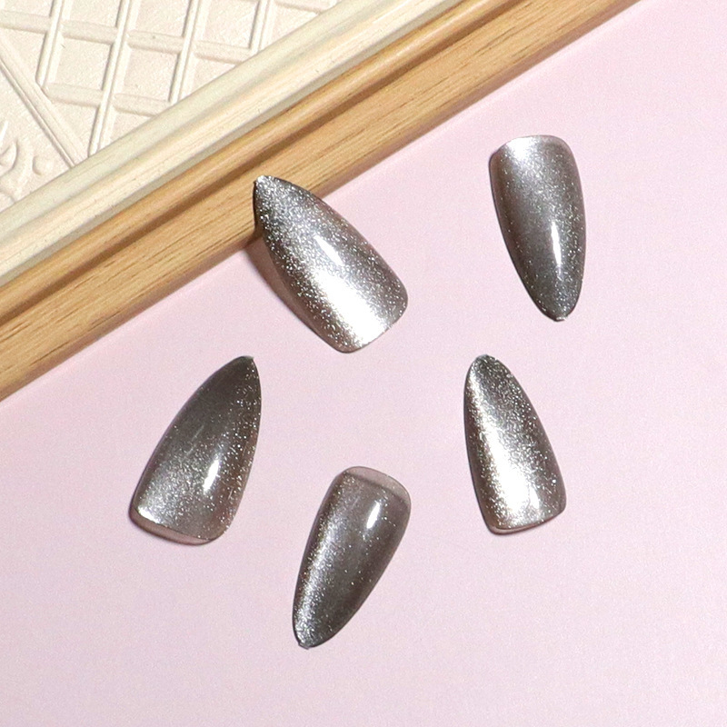 24片黑色珠光猫眼 长尖水滴甲  时尚炫酷女孩穿戴甲   跨境nail|undefined