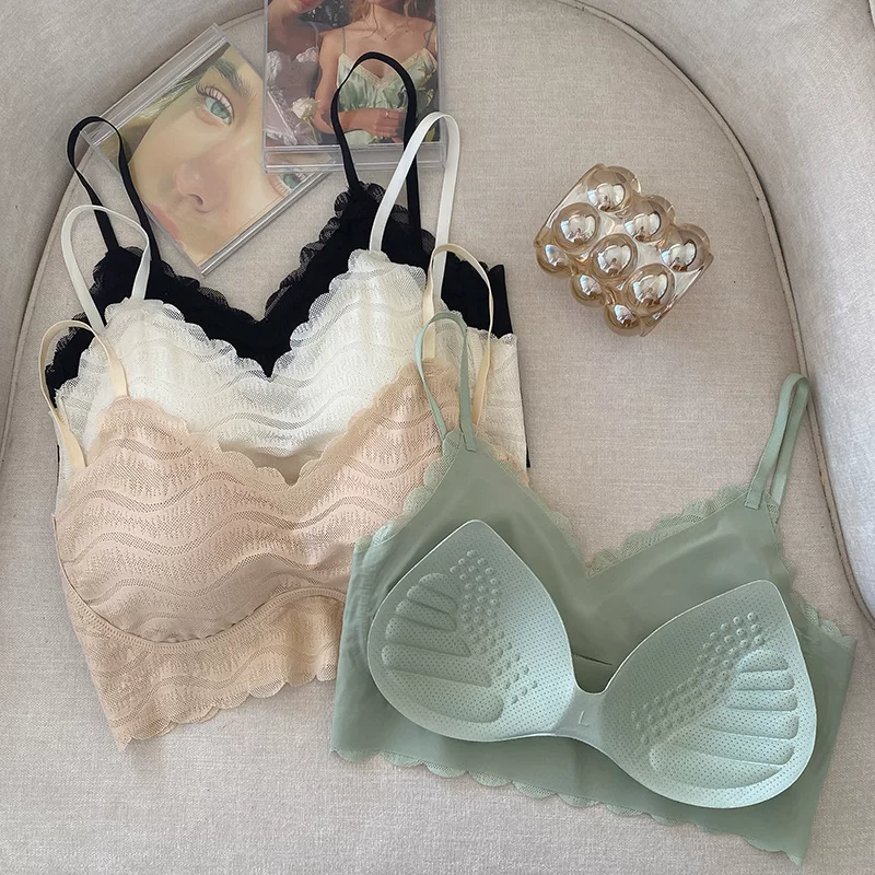 Summer underwear, supporting wireless bra, lace breast tightener, beautiful back