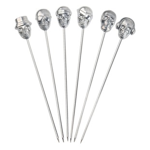 New Skull stainless steel cocktail stick creative decoration pineapple head fruit needle cake pastry snack stick