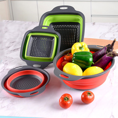 Expandable Folding Drain Basket Square Round Kitchen Vegetable Basket Fruit Basket Wall Hanging Drain Basket Plastic Vegetable Basin 
