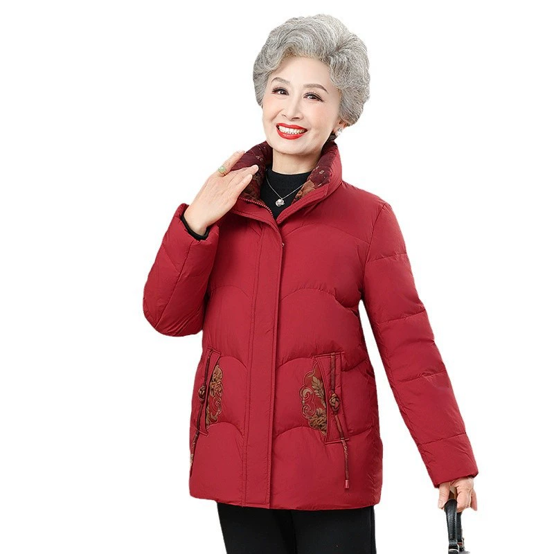Пожилая мама пуховик новый средний и пожилой зимний костюм бабушки 90% белая утка пуховая теплая куртка