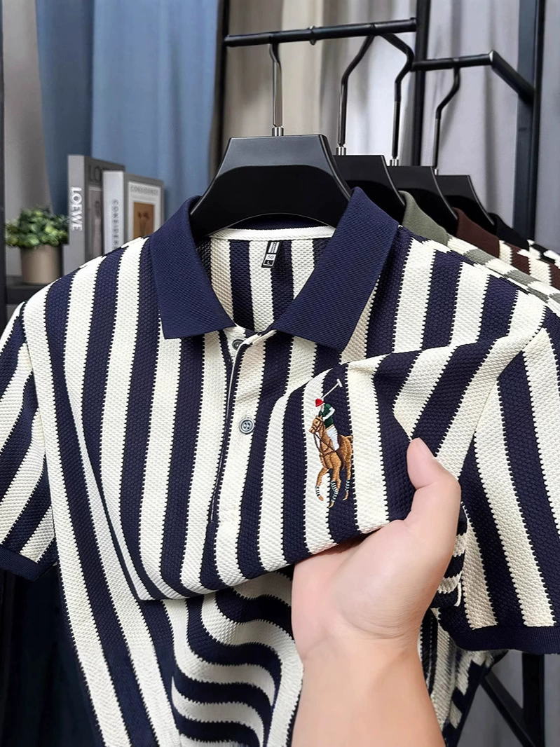 Мужская поло-футболка с вышитым логотипом лошади, короткий рукав, летняя, 25 шт., оптом, модная повседневная, с отложным воротником